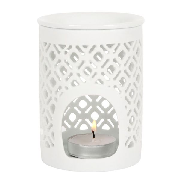 White Matte Lattice Cut Oil Burner 