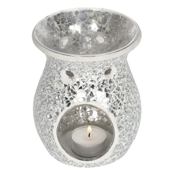 Large Silver Crackle Oil Burner and Wax Warmer
