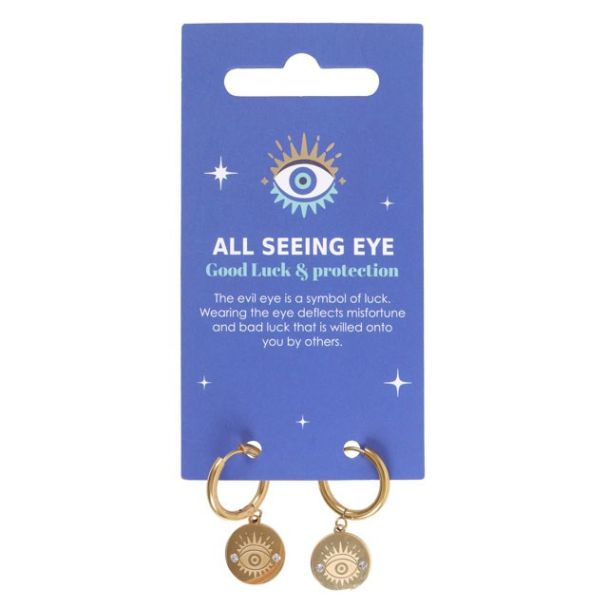 Gold Toned All Seeing Eye Earrings 
