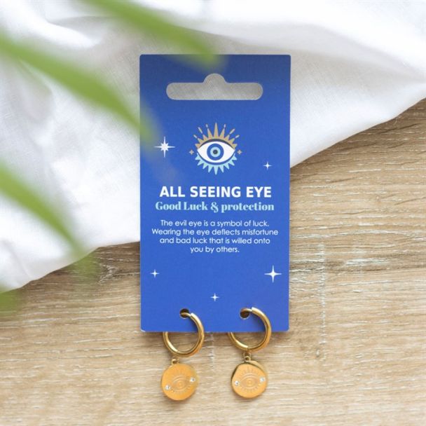 Gold Toned All Seeing Eye Earrings 