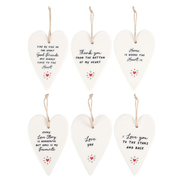 Set of 24 Heart Ceramic Mini Signs on Display