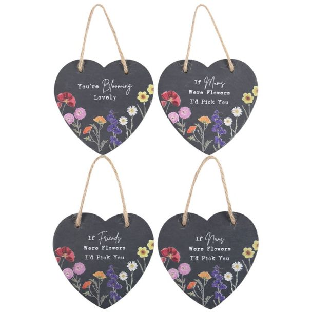 Set of 24 Wildflower Slate Hearts on Display