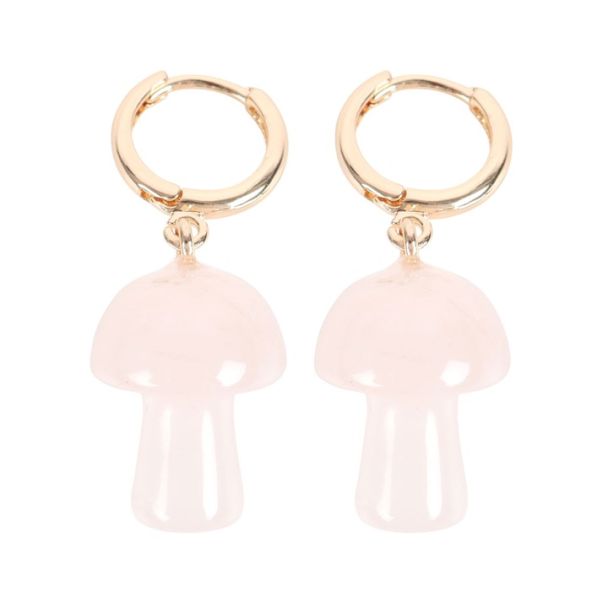 Rose Quartz Crystal Mushroom Earrings