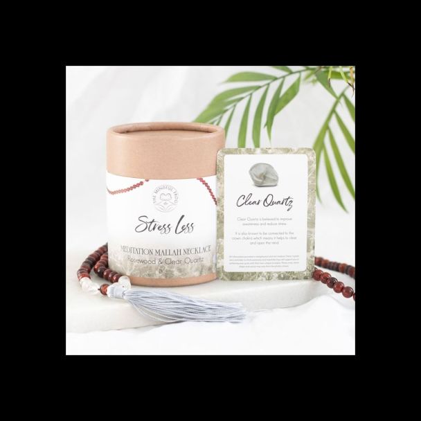 Stress Less Rosewood & Clear Quartz Mallah Necklace