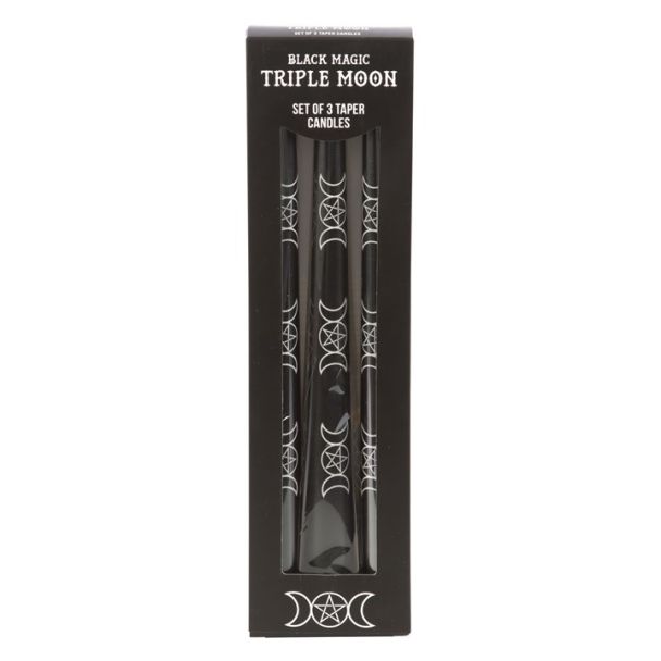Set of 3 Black Magic Triple Moon Taper Candles 