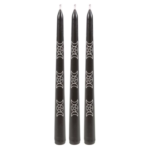 Set of 3 Black Magic Triple Moon Taper Candles 