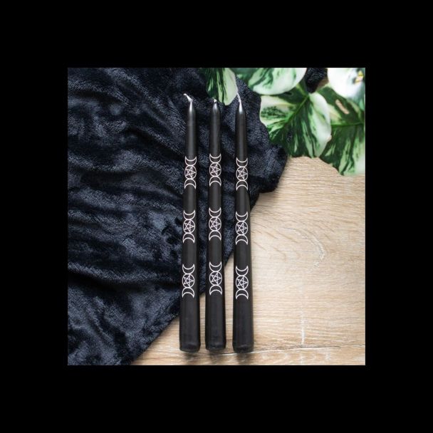 Set of 3 Black Magic Triple Moon Taper Candles 