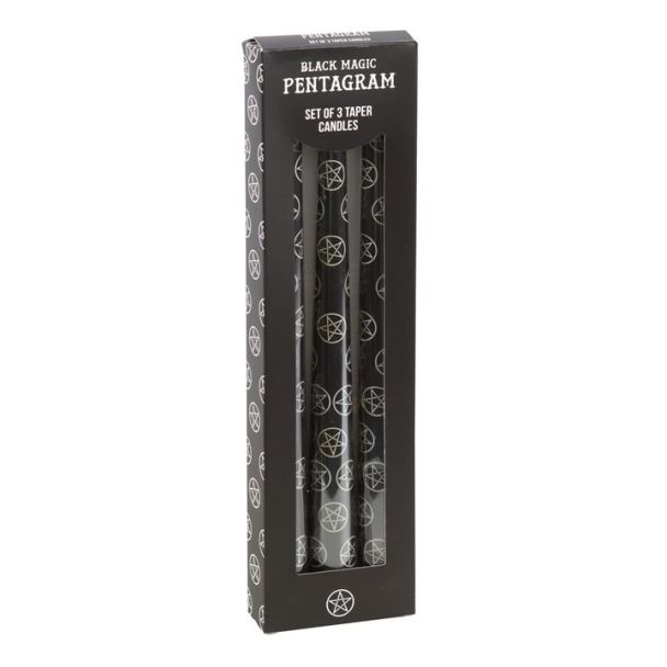 Set of 3 Black Magic Pentagram Taper Candles 