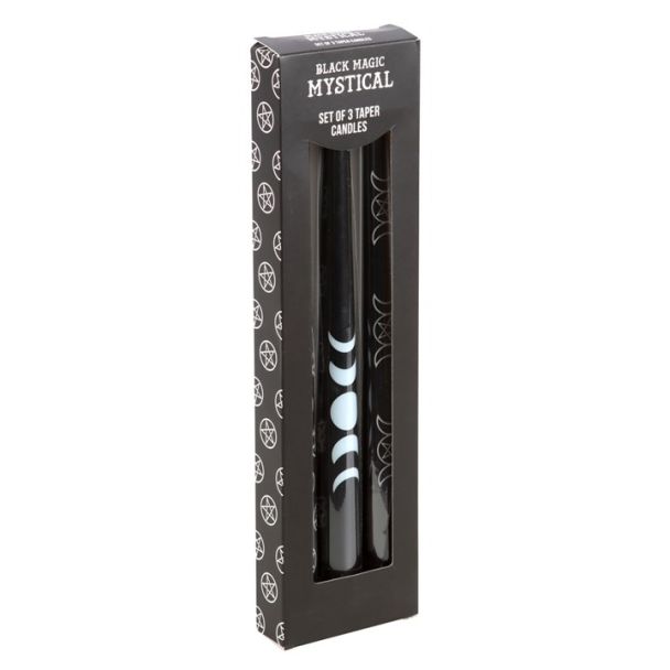 Set of 3 Black Magic Mystical Taper Candles 