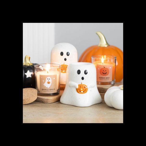 Ghost Shaped Oil Burner and Wax Warmer with Pumpkin