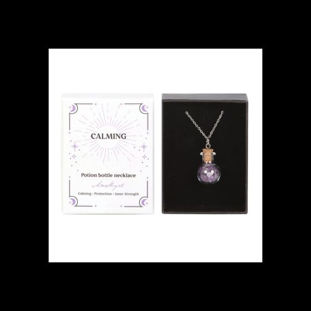 Calming Amethyst Crystal Chip Potion Bottle Necklace