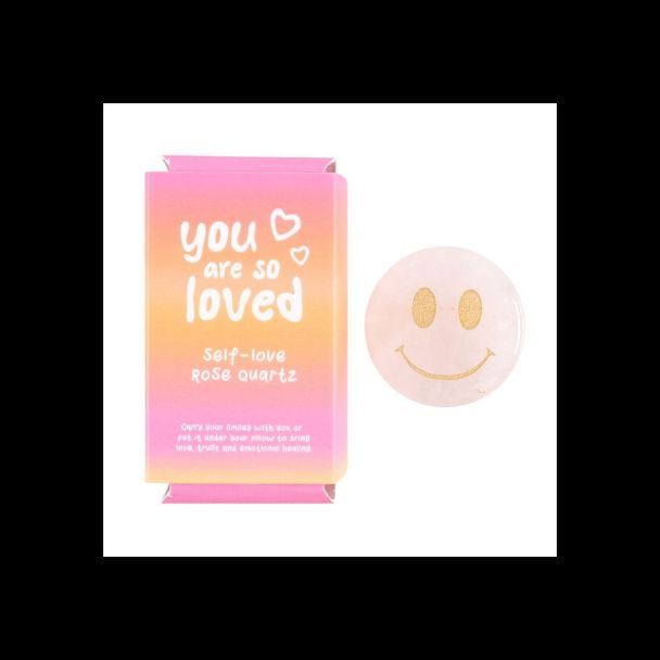 You Are Loved Rose Quartz Happy Face Crystal