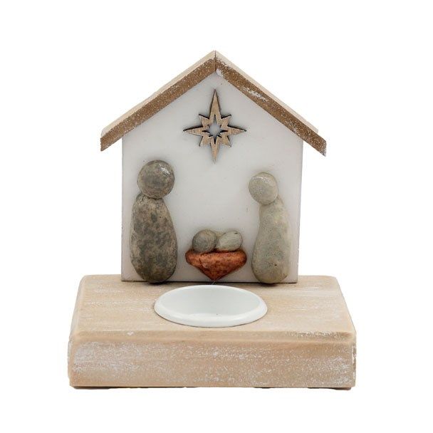 Pebble Nativity Tealight Candle Holder