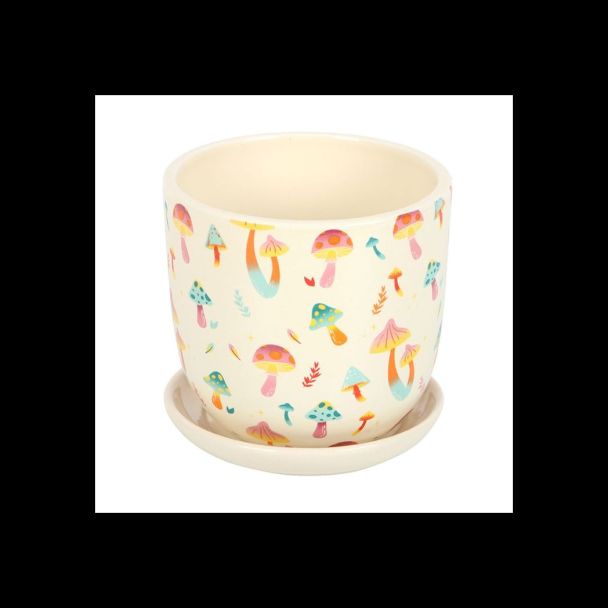 Funky Fungi Mushroom Print Plant Pot with Saucer