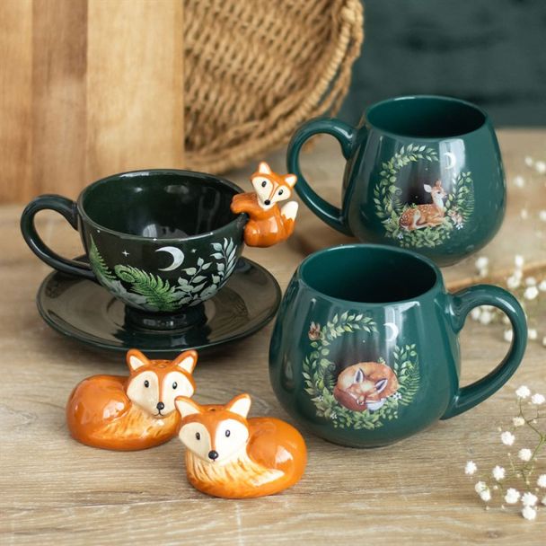 Green Forest Teacup with Fox