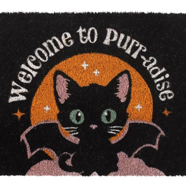 Black Welcome to Purr-adise Cat Doormat