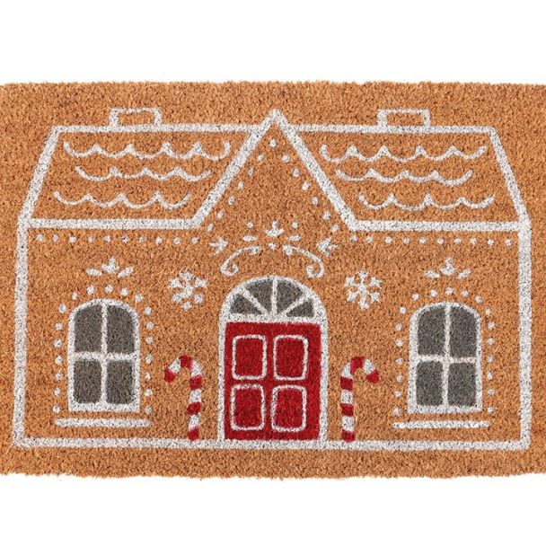 Natural Candy Cane Gingerbread House Doormat