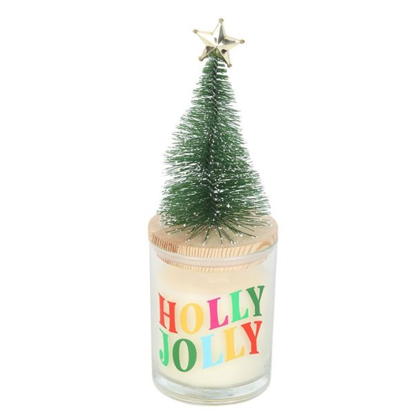 Holly Jolly Pine & Fir Glass Candle with Tree