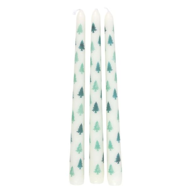 Set of 3 White Fir Tree Taper Candles