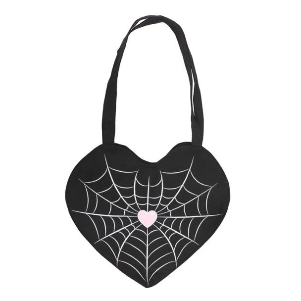 Spiderweb Heart Satin Tote Bag