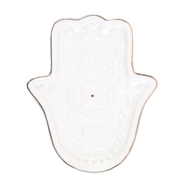 White Hand of Hamsa Incense Holder and Trinket Dish
