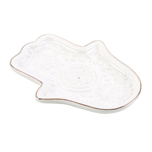 White Hand of Hamsa Incense Holder and Trinket Dish