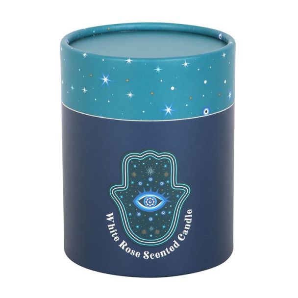 Hand of Hamsa White Rose Candle with Crystals