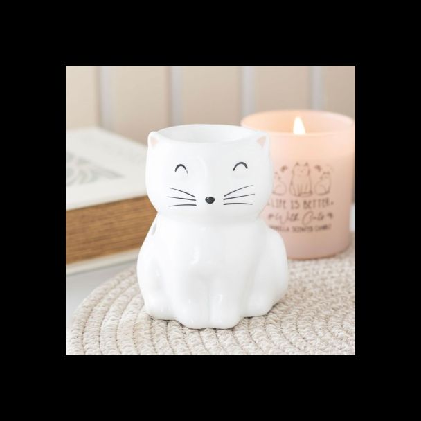 White Happy Cat Oil Burner