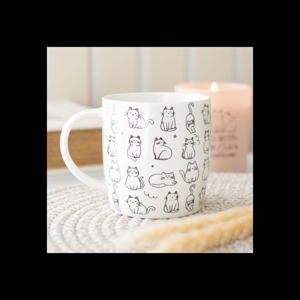 White Happy Cat Print Mug
