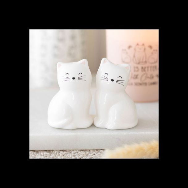 White Cat Shaped Salt and Pepper Shakers