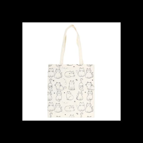 White Cat Print Polycotton Tote Bag