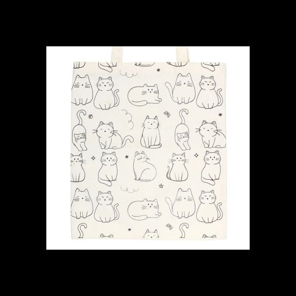 White Cat Print Polycotton Tote Bag