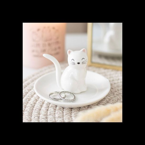 Sitting White Cat Face Trinket Dish
