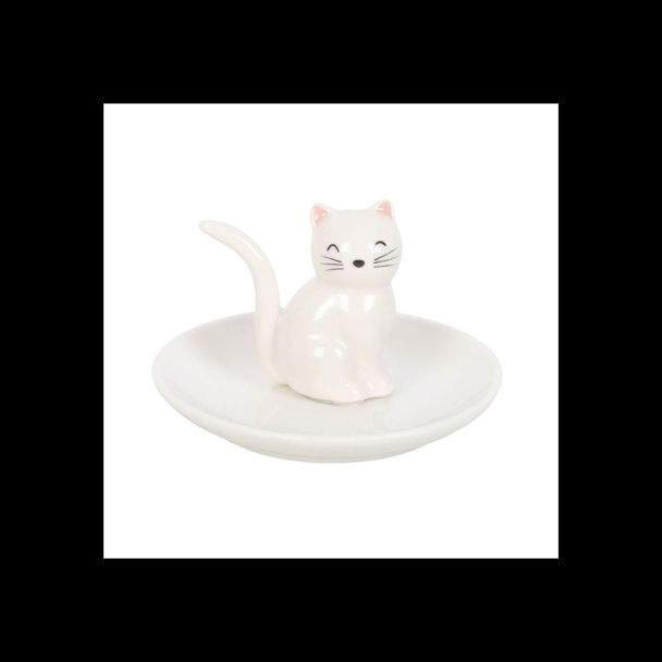 Sitting White Cat Face Trinket Dish
