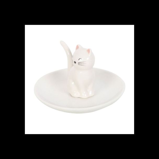 Sitting White Cat Face Trinket Dish