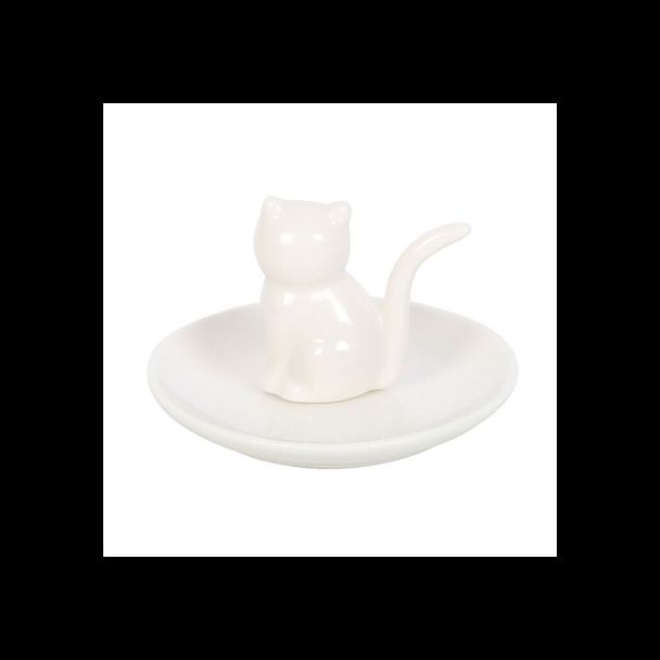 Sitting White Cat Face Trinket Dish