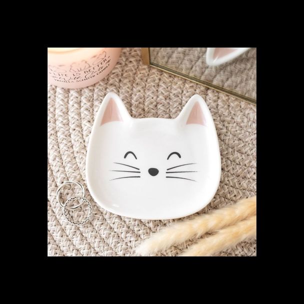 White Cat Face Trinket Dish