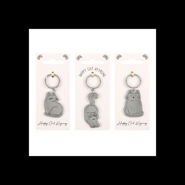 Set of 24 Happy Cat Keyrings on Display