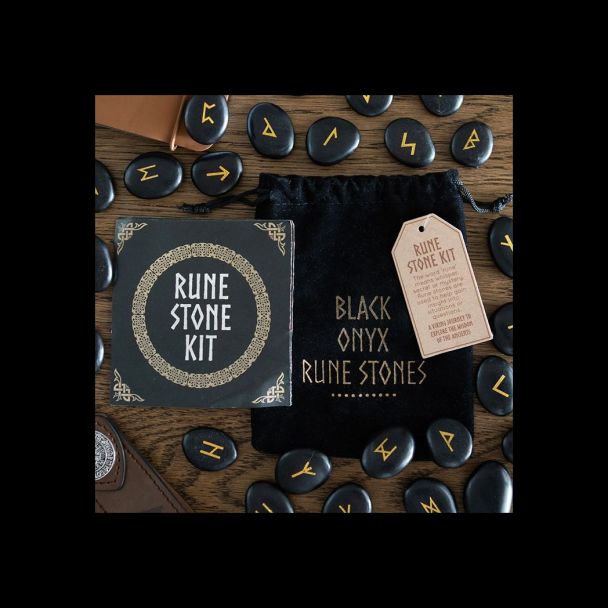 Set of 25 Black Obsidian Viking Rune Stones