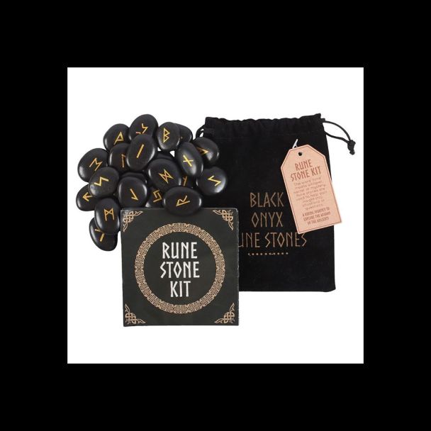 Set of 25 Black Obsidian Viking Rune Stones