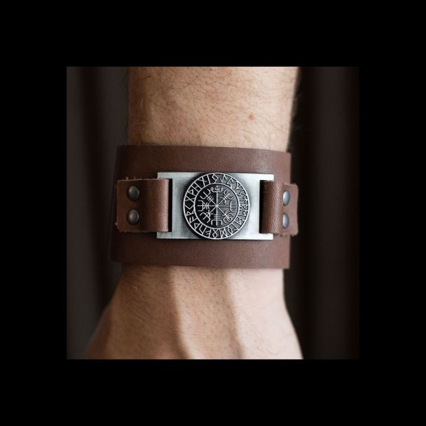 Viking Compass Leather Cuff Bracelet