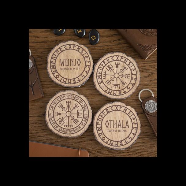 Set of 4 Norse Mythology Wood Slice Coasters