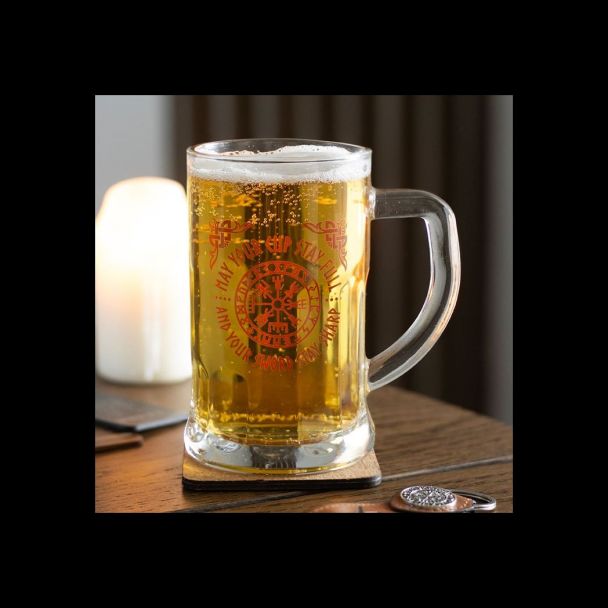 Viking Compass Glass Beer Tankard with Coaster