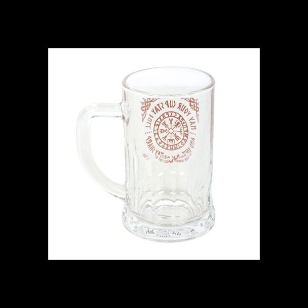 Viking Compass Glass Beer Tankard with Coaster