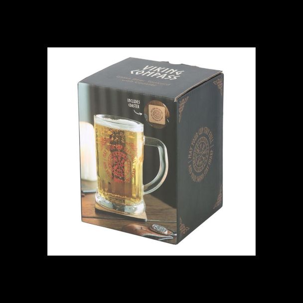Viking Compass Glass Beer Tankard with Coaster