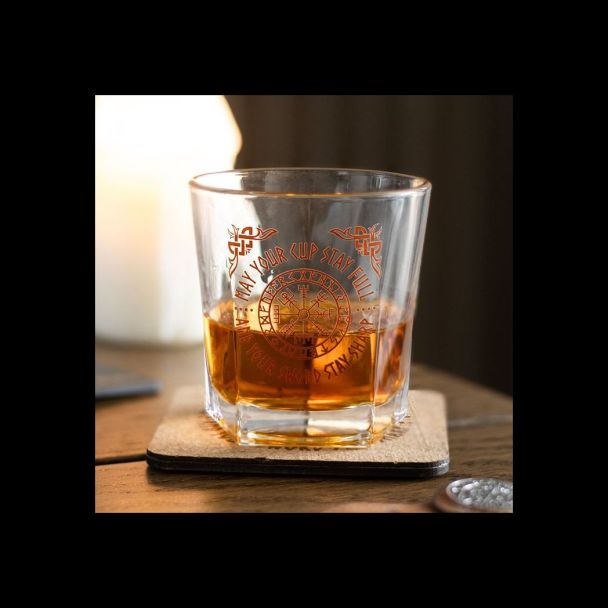 Viking Compass Lowball Drinking Glass with Coaster