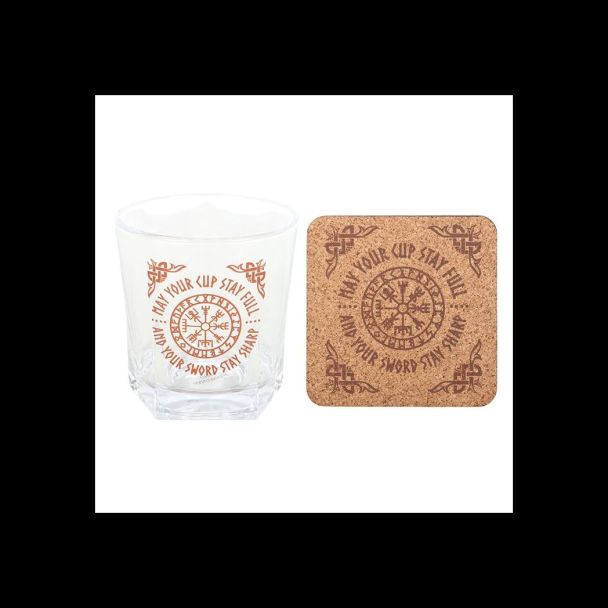 Viking Compass Lowball Drinking Glass with Coaster