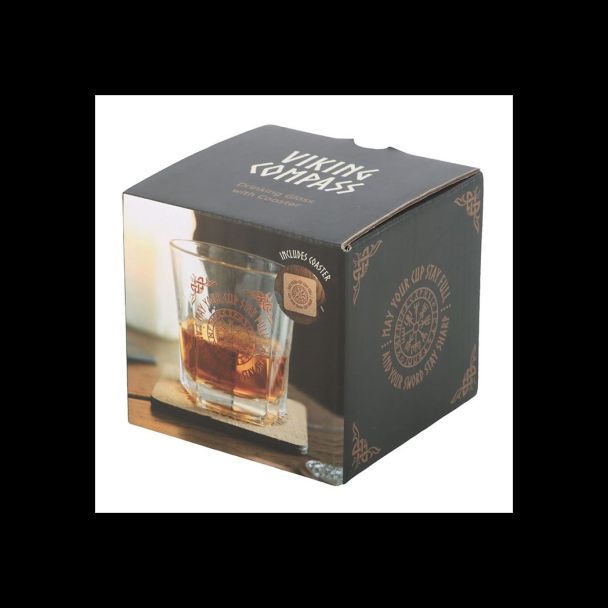 Viking Compass Lowball Drinking Glass with Coaster