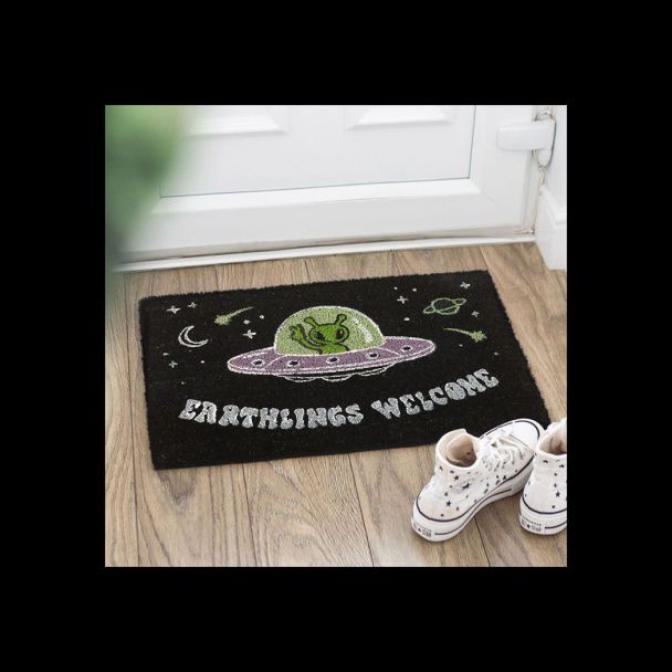 Black Earthlings Welcome Alien UFO Doormat