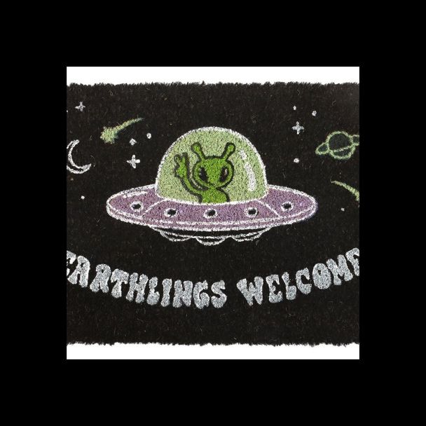 Black Earthlings Welcome Alien UFO Doormat